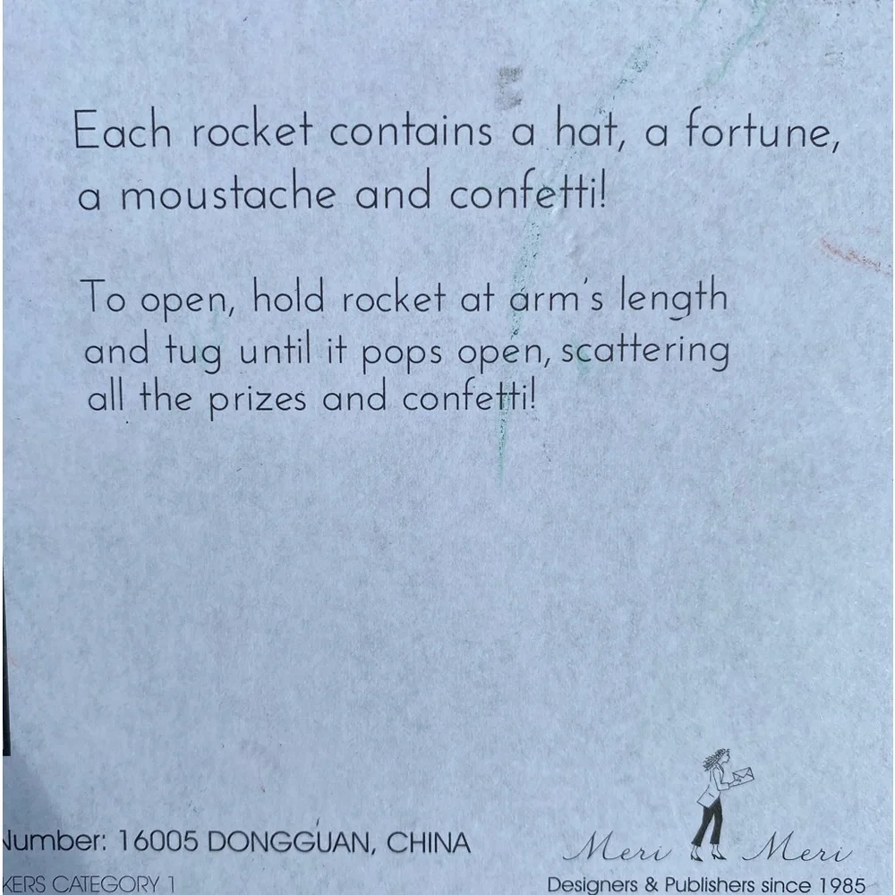 Confetti Rockets: 6 Rockets contain confetti, a hat, a fortune & a moustache